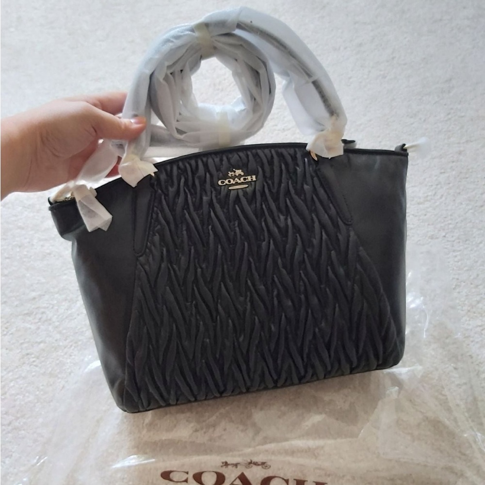 Coach Small Kelsey Satchel Twist Gathered Leather Crossbody Bag Black Purse Rare